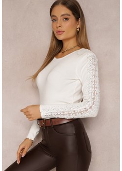 Biały Sweter z Koronką i Cyrkoniami Attia ze sklepu Renee odzież w kategorii Swetry damskie - zdjęcie 145035847