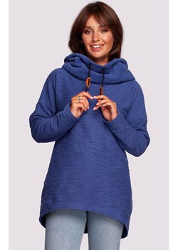 Bluza oversize z kominem i kapturem w kolorze indygo B249, Kolor indygo, Rozmiar L, BE ze sklepu Primodo w kategorii Bluzy damskie - zdjęcie 145056547