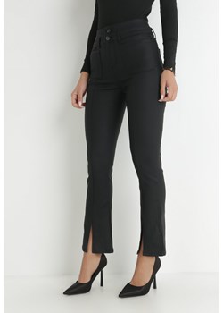 Czarne Spodnie Flare z Imitacji Skóry z Rozcięciami na Dole Rasi ze sklepu Born2be Odzież w kategorii Spodnie damskie - zdjęcie 145060138