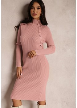 Różowa Sukienka Dopasowana z Prążkowanej Dzianiny Chapho ze sklepu Renee odzież w kategorii Sukienki - zdjęcie 145085145