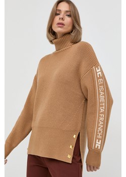 Elisabetta Franchi sweter z domieszką wełny damski kolor beżowy ciepły z golfem ze sklepu ANSWEAR.com w kategorii Swetry damskie - zdjęcie 145088858