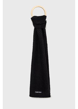 Calvin Klein szalik z domieszką wełny kolor czarny gładki ze sklepu ANSWEAR.com w kategorii Szaliki i chusty damskie - zdjęcie 145136307