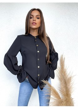 KOSZULA BIANCA Z BUFIASTYMI RĘKAWAMI NA GUZIKI POLSKI PRODUKT BY MIELCZARKOWSKI  - CZARNA ze sklepu STYLOWO w kategorii Koszule damskie - zdjęcie 145142799