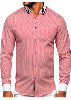 Koszula męska maklerka z długim rękawem bordowa Bolf 0909 ze sklepu Denley w kategorii Koszule męskie - zdjęcie 145149386
