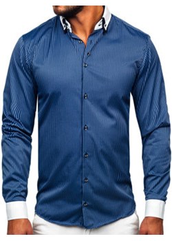 Koszula męska elegancka w paski z długim rękawem granatowa Bolf 0909 ze sklepu Denley w kategorii Koszule męskie - zdjęcie 145149387