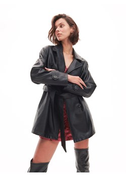 Reserved - Płaszcz z imitacji skóry - czarny ze sklepu Reserved w kategorii Płaszcze damskie - zdjęcie 145193475