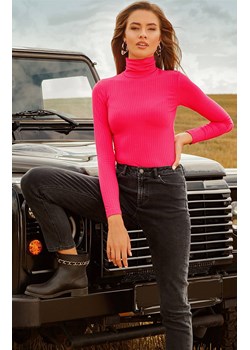 Klasyczne prążkowane body z golfem w kolorze różowym LBD 1030, Kolor różowy, Rozmiar XL, Conte ze sklepu Primodo w kategorii Bluzki damskie - zdjęcie 145324039