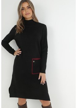 Czarna Sukienka Dzianinowa z Golfem i Dużą Kieszenią Taniya ze sklepu Born2be Odzież w kategorii Sukienki - zdjęcie 145327666