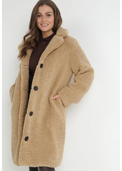 Beżowy Płaszcz Futrzany Teddy Gavi ze sklepu Born2be Odzież w kategorii Futra damskie - zdjęcie 145411939