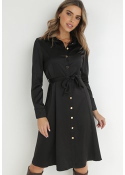Czarna Sukienka Koszulowa z Wiązanym Paskiem Lhepsch ze sklepu Born2be Odzież w kategorii Sukienki - zdjęcie 145412047