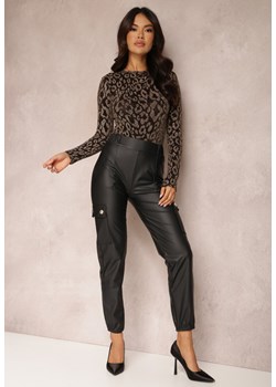 Czarne Spodnie z Ekoskóry z Szerokimi Kieszeniami Phanaevy ze sklepu Renee odzież w kategorii Spodnie damskie - zdjęcie 145414286