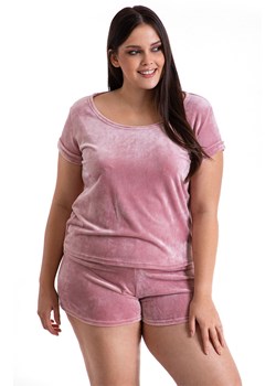 Sarah welurowa piżama damska z krótkim rękawem i krótkimi nogawkami, Kolor różowy, Rozmiar M/L, myMaDo ze sklepu Intymna w kategorii Piżamy damskie - zdjęcie 145435268