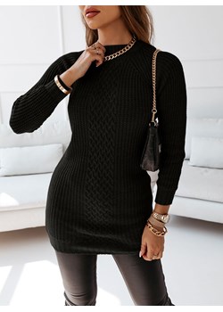 Czarny sweter z ozdobnym warkoczowym splotem Ottalia - czarny ze sklepu pakuten.pl w kategorii Sukienki - zdjęcie 145471026