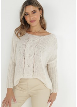 Beżowy Sweter Wełniany Oversize Cordrei ze sklepu Born2be Odzież w kategorii Swetry damskie - zdjęcie 145472056