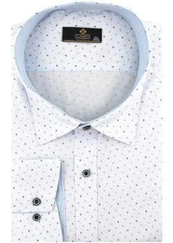 Duża Koszula Męska Elegancka Wizytowa do garnituru biała we wzorki z długim rękawem Duże rozmiary Classo C296 ze sklepu ŚWIAT KOSZUL w kategorii Koszule męskie - zdjęcie 145513086