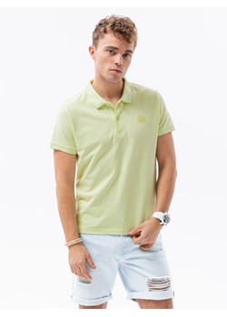 Koszulka męska polo z dzianiny pique - limonkowy V15 S1374 ze sklepu ombre w kategorii T-shirty męskie - zdjęcie 145525516