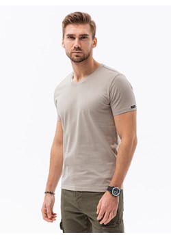 T-shirt męski bawełniany BASIC - jasnobrązowy V21 S1369 ze sklepu ombre w kategorii T-shirty męskie - zdjęcie 145525556