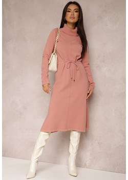 Różowa Sukienka Wełniana i Golfem Wiązana w Talii Alciolea ze sklepu Renee odzież w kategorii Sukienki - zdjęcie 145749407
