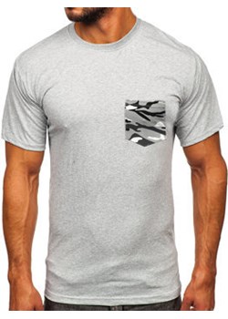 Szary bawełniany t-shirt męski z kieszonką z nadrukiem moro Bolf 14507 ze sklepu Denley w kategorii T-shirty męskie - zdjęcie 145753899