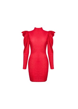 Czerwona dopasowana sukienka z bufkami ze sklepu Kokietki w kategorii Sukienki - zdjęcie 145759126