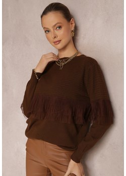 Brązowa Wełniana Bluzka z Falbanką Rove ze sklepu Renee odzież w kategorii Swetry damskie - zdjęcie 145796187