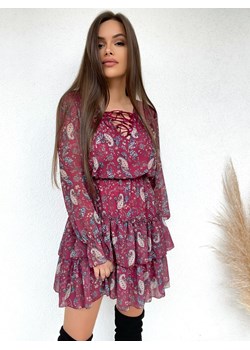 zwiewna sukienka nevia z dekoltem i wiązaniem -  kolory  bordo ze sklepu STYLOWO w kategorii Sukienki - zdjęcie 145841299