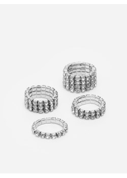 Pierścionki z kryształkami 4-pak - Srebrny ze sklepu House w kategorii Pierścionki - zdjęcie 145898396