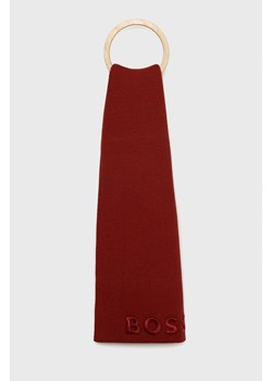 BOSS szalik wełniany Lyaran kolor czerwony gładki ze sklepu ANSWEAR.com w kategorii Szaliki i chusty damskie - zdjęcie 145921825