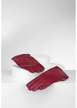 Skórzane bordowe rękawiczki z ozdobną plecionką ze sklepu Molton w kategorii Rękawiczki damskie - zdjęcie 145935319
