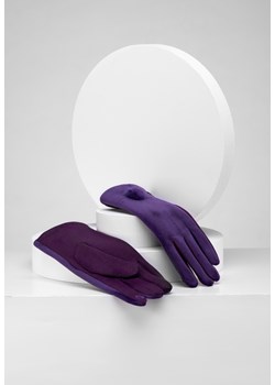 Fioletowe rękawiczki z pomponem z futra naturalnego ze sklepu Molton w kategorii Rękawiczki damskie - zdjęcie 145935337