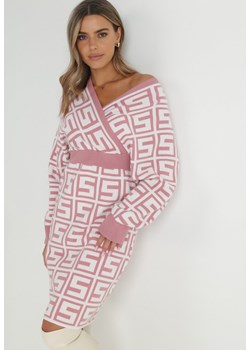Różowa Sukienka Wełniana w Geometryczny Wzór Itasoi ze sklepu Born2be Odzież w kategorii Sukienki - zdjęcie 145977485