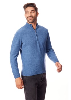 Sweter męski zapinany na krótki zamek niebieski 80% wełny ze sklepu Lanieri.pl w kategorii Swetry męskie - zdjęcie 145982988