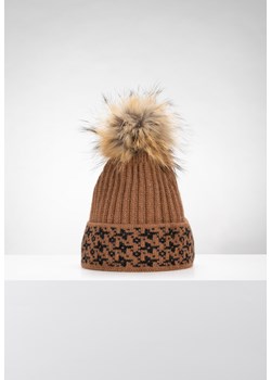 Brązowa czapka z odpinanym pomponem z naturalnego futra ze sklepu Molton w kategorii Czapki zimowe damskie - zdjęcie 145986145