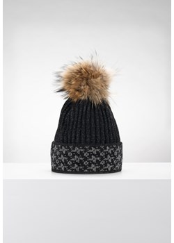 Czarna czapka z odpinanym pomponem z naturalnego futra ze sklepu Molton w kategorii Czapki zimowe damskie - zdjęcie 145986147
