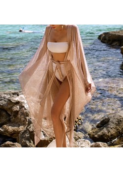 Błyszczące kimono plażowe - Beżowy / Uniwersalny ze sklepu Valetta.pl w kategorii Odzież plażowa - zdjęcie 146015597