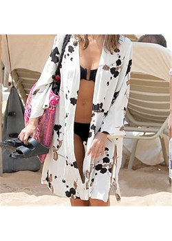 Kimono plażowe z długim rękawem - Biały / Uniwersalny ze sklepu Valetta.pl w kategorii Odzież plażowa - zdjęcie 146023806