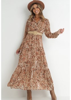 Beżowa Sukienka Rozkloszowana z Kopertowym Dekoltem Kreusa ze sklepu Born2be Odzież w kategorii Sukienki - zdjęcie 146167176