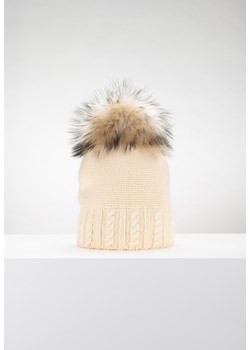 Beżowa czapka z kaszmirem i ryżowym splotem ze sklepu Molton w kategorii Czapki zimowe damskie - zdjęcie 146189005