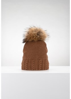 Brązowa czapka z kaszmirem i ryżowym splotem ze sklepu Molton w kategorii Czapki zimowe damskie - zdjęcie 146189008