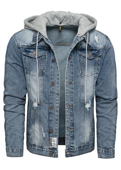 Kurtka męska jeans niebieska z kapturem Recea ze sklepu Recea.pl w kategorii Kurtki męskie - zdjęcie 146269876