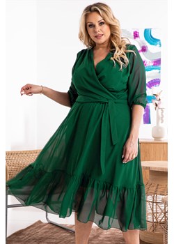 Sukienka kobieca wizytowa zwiewna szyfonowa GERARDA butelkowa zieleń ze sklepu karko.pl w kategorii Sukienki - zdjęcie 146271997