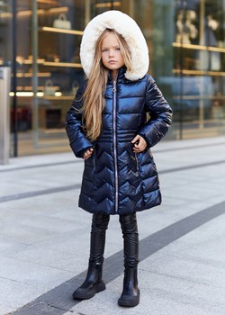 Skyler Zimowy Metaliczny Płaszcz Dziecięcy dla Dziewczynki Kolor Blue ze sklepu Ligari w kategorii Kurtki dziewczęce - zdjęcie 146312167