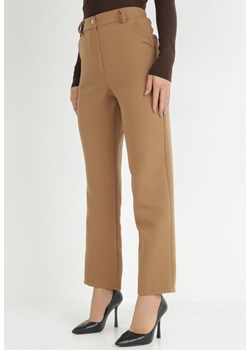 Beżowe Spodnie Regular Garniturowe Gazi ze sklepu Born2be Odzież w kategorii Spodnie damskie - zdjęcie 146334967