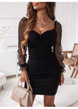 Czarna dopasowana sukienka z tiulowymi rękawami Larellaa - czarny ze sklepu pakuten.pl w kategorii Sukienki - zdjęcie 146339449