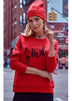 Bluza dresowa z haftem w kolorze czerwonym M693, Kolor czerwony, Rozmiar L, MOE ze sklepu Primodo w kategorii Bluzy damskie - zdjęcie 146358085