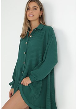 Zielona Sukienka Plisowana Koszulowa Volno ze sklepu Born2be Odzież w kategorii Sukienki - zdjęcie 146400587