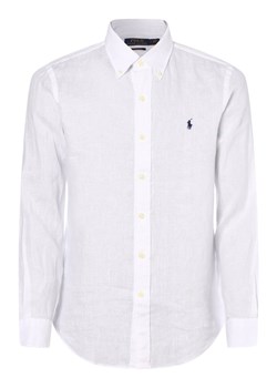 Polo Ralph Lauren Męska koszula lniana Mężczyźni Regular Fit len biały jednolity button down ze sklepu vangraaf w kategorii Koszule męskie - zdjęcie 146518248