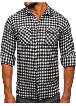 Czarno-biała koszula męska flanelowa w kratę z długim rękawem Bolf 22701 ze sklepu Denley w kategorii Koszule męskie - zdjęcie 146529529