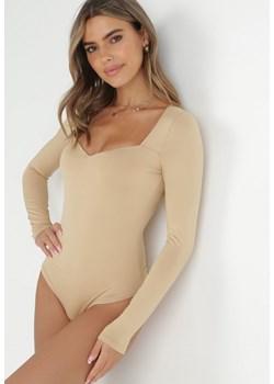 Beżowe Body z Kwadratowym Dekoltem Phicise ze sklepu Born2be Odzież w kategorii Bluzki damskie - zdjęcie 146572478