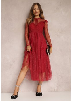 Bordowa Sukienka z Koronką i Tiulem Welvia ze sklepu Renee odzież w kategorii Sukienki - zdjęcie 146574618